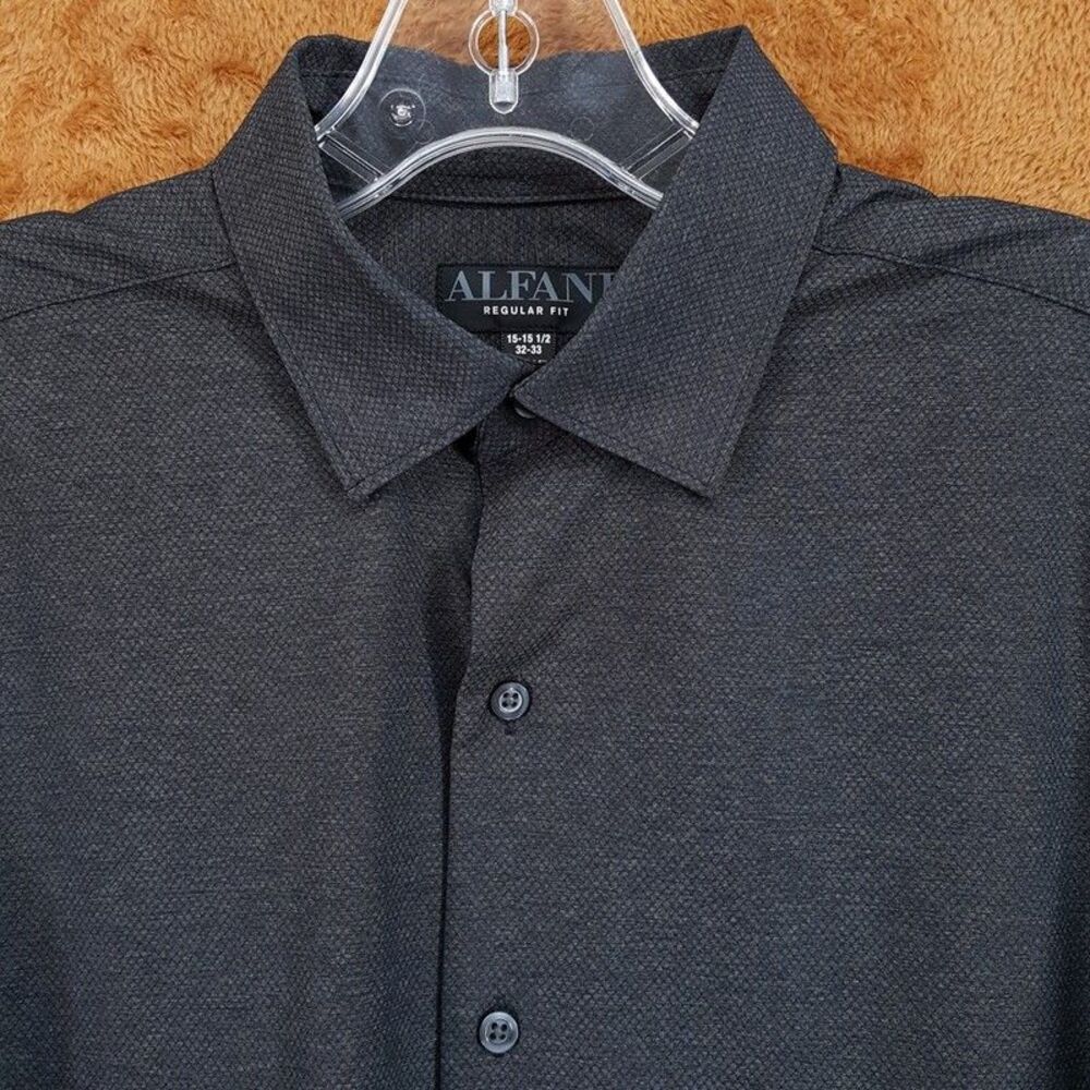 ALFANI Dress Shirt Mens Size 15 15.5 32 33 Dark Grey Performance Stretch